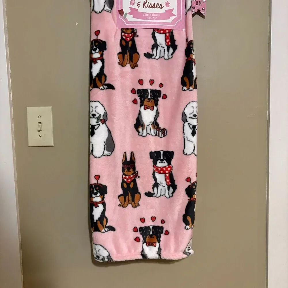 Valentines Day Dog Blanket Doberman Sheepdog Bernard Border Collie Shephard NWT